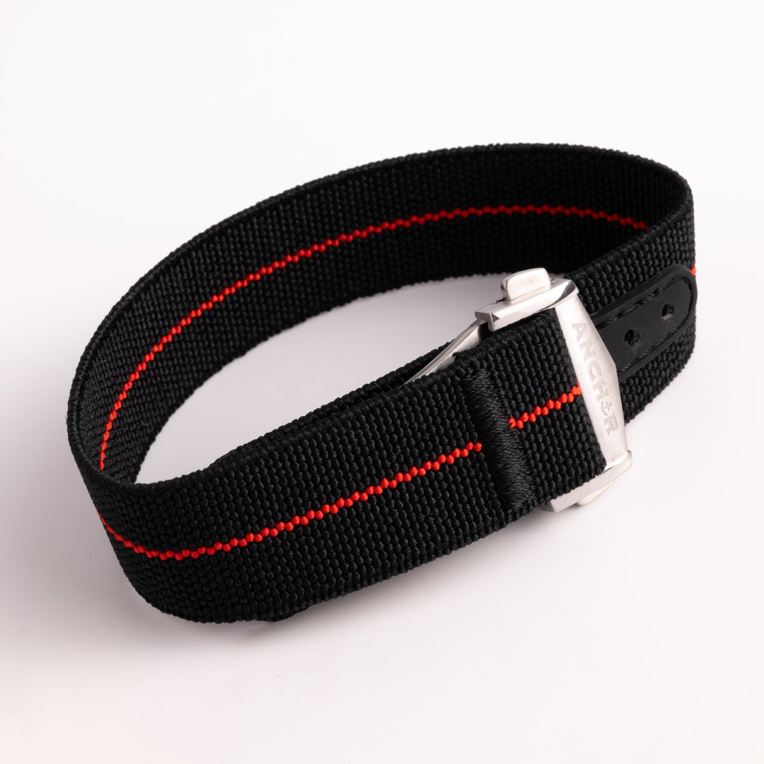 Black & Red Deployant Elastic Strap - Anchor Strap Co.