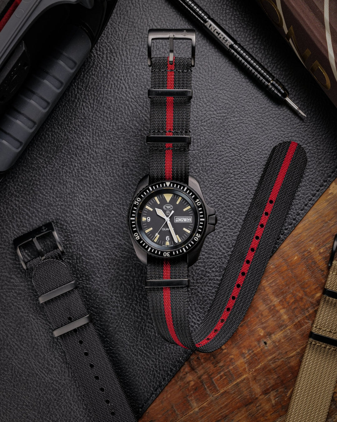 Black & Red Ribbed Nylon Strap - Anchor Strap Co.
