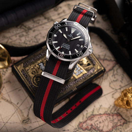 Black & Red Ribbed Nylon Strap - Anchor Strap Co.