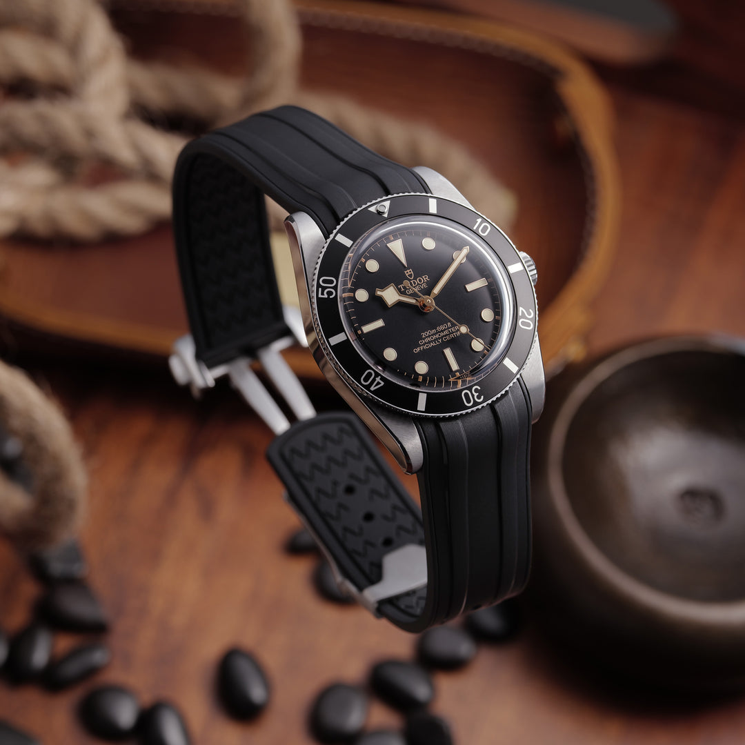 Deployant FKM Strap for Tudor Black Bay 54 - Jet Black