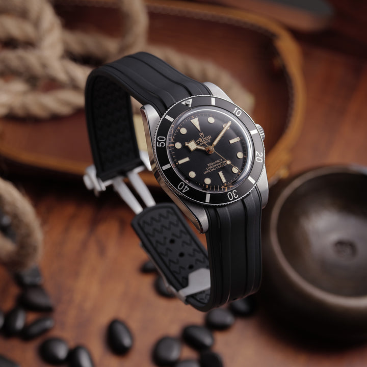 Deployant FKM Strap for Tudor Black Bay 54 - Jet Black