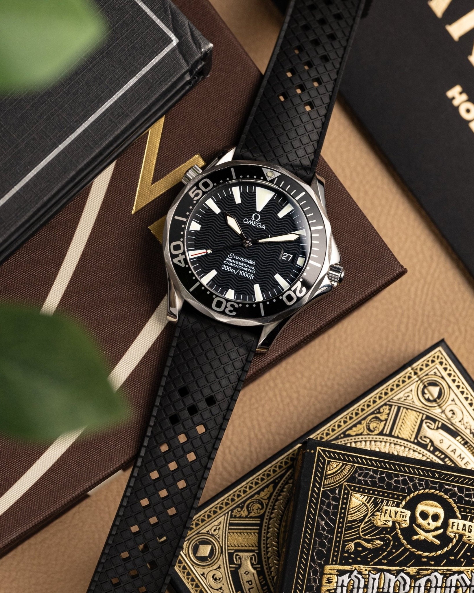 AnchorFLEX "Brando" Rubber Strap - Black on an Omega Seamaster Dive Watch - Anchor Strap Co.