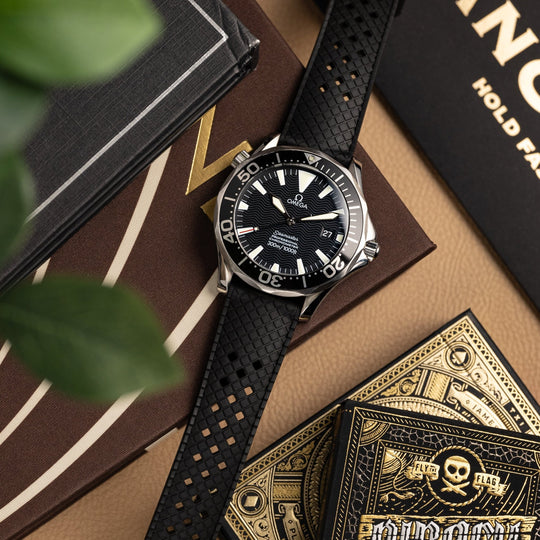 AnchorFLEX "Brando" Rubber Strap - Black on an Omega Seamaster Dive Watch - Anchor Strap Co.