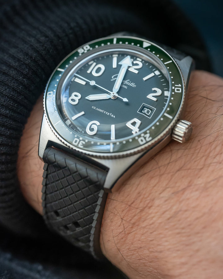 AnchorFLEX "Brando" Rubber Strap - Black on a Glashutte Original Dive Watch 