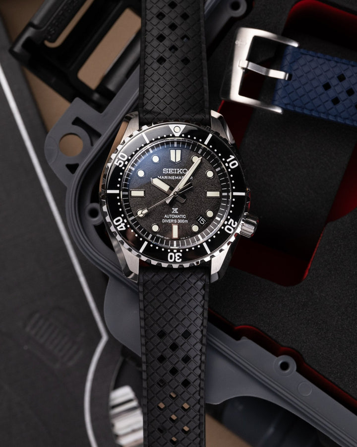 AnchorFLEX "Brando" Rubber Strap - Black on a SEIKO SLA079 MarineMaster Dive Watch 