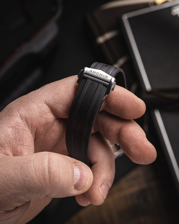 AnchorFlex Deployant FKM for Omega Seamaster - Black - Anchor Strap Co.