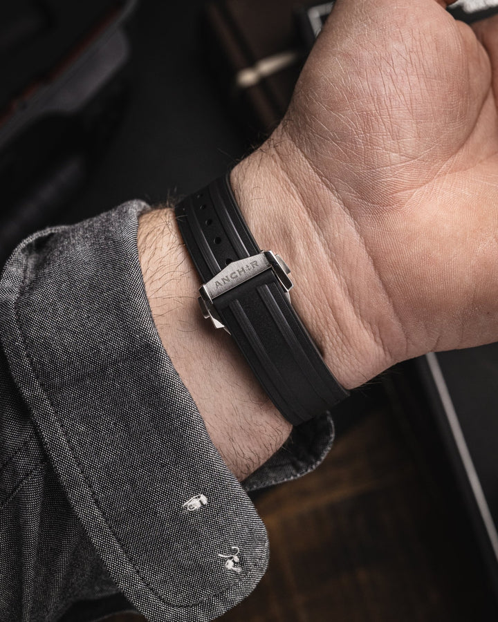 AnchorFlex Deployant FKM for Omega Seamaster - Black - Anchor Strap Co.