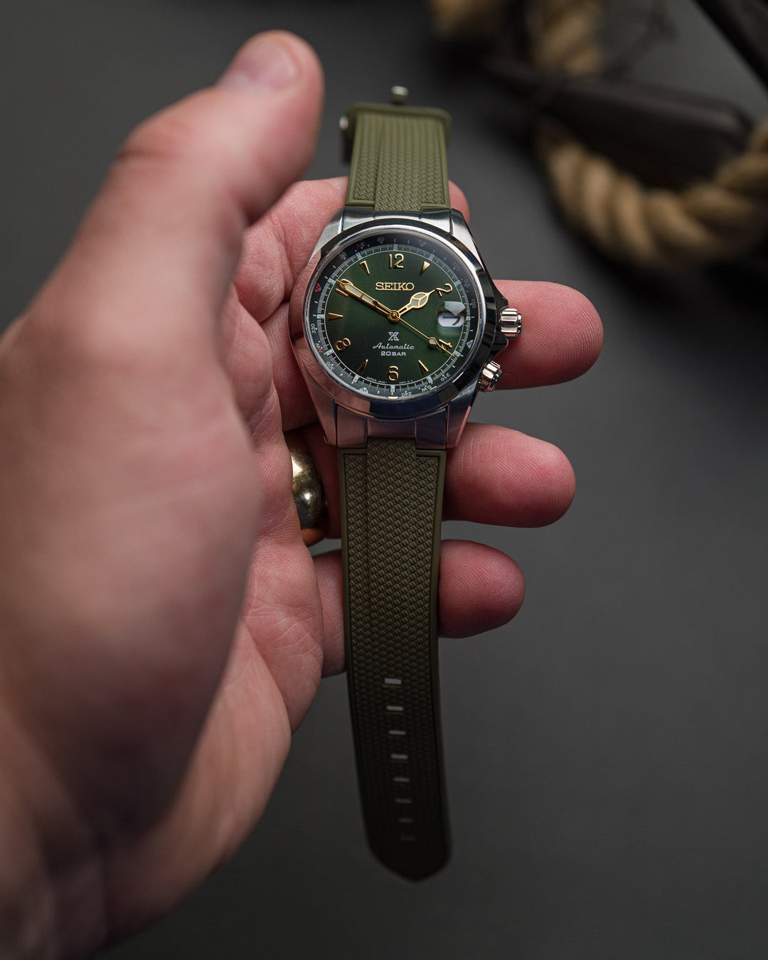 AnchorFlex™ Flagship EL for Seiko Alpinist - Sea Moss Green - Anchor Strap Co.