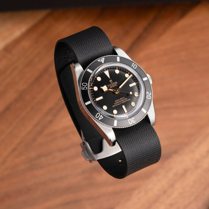 AnchorFlex Pro - Bathyscaphe Black on Tudor Black Bay 54 Dive Watch - Anchor Strap Co.