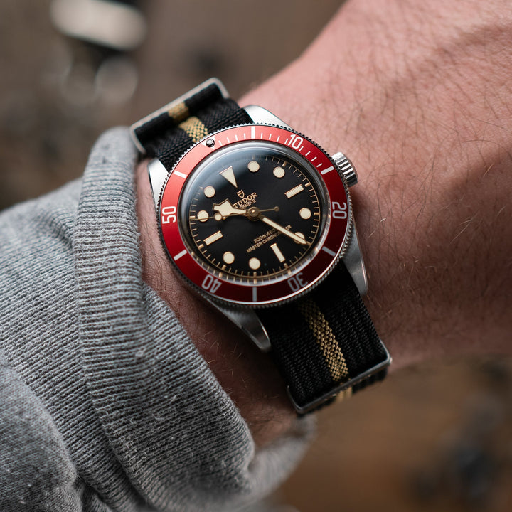 Black &amp; Tan Ribbed Nylon Strap - Anchor Strap Co.