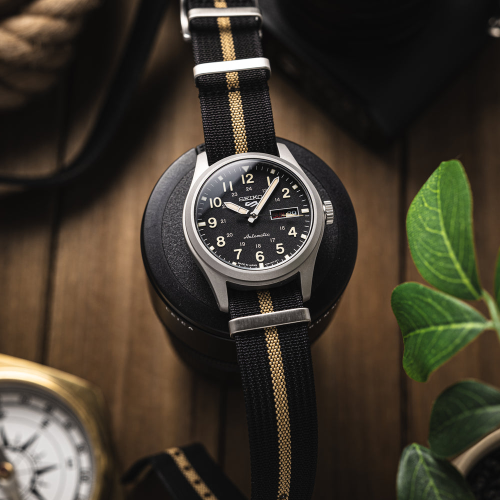 Black & Tan Ribbed Nylon Strap - Anchor Strap Co.