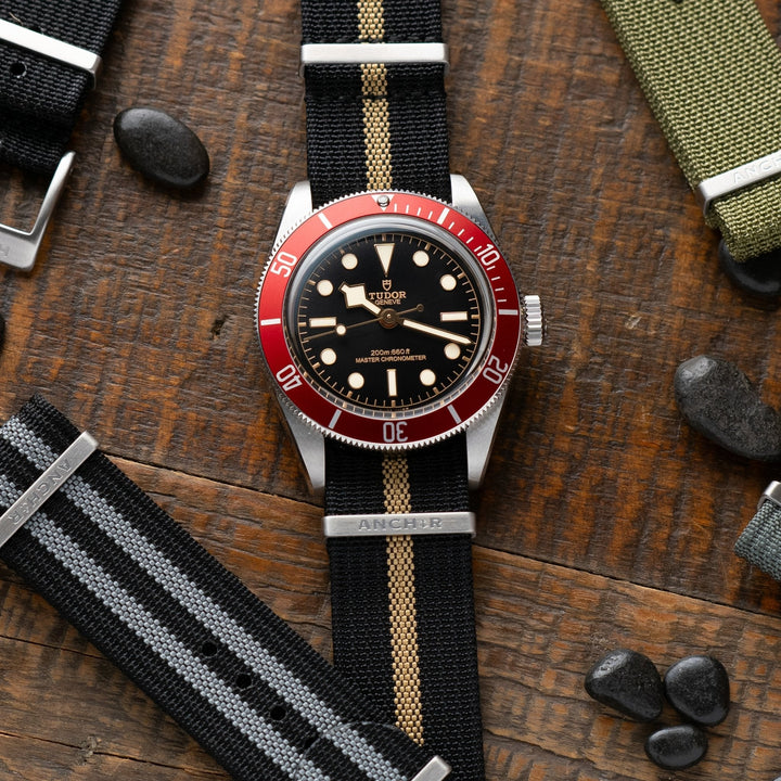 Black &amp; Tan Ribbed Nylon Strap - Anchor Strap Co.