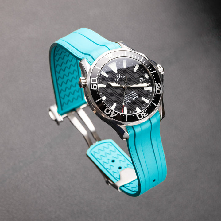 Deployant FKM for Omega Seamaster 41mm - Lagoon Blue - Anchor Strap Co.