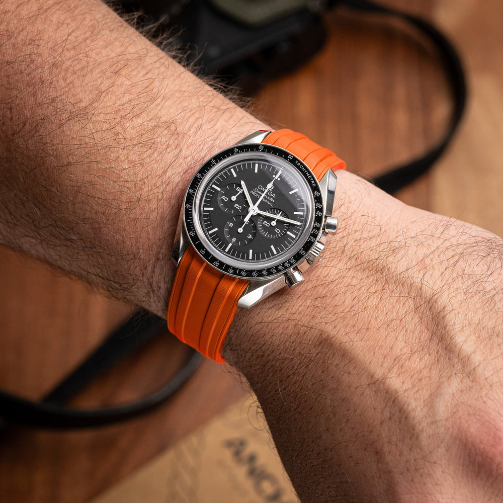 Deployant FKM Strap for Omega Speedmaster Professional - Buoy Orange - Anchor Strap Co.