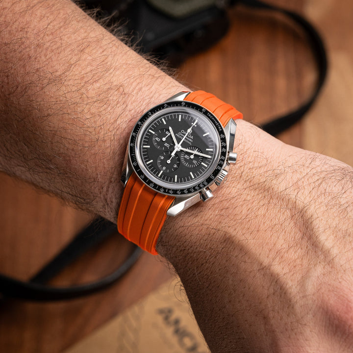 Deployant FKM Strap for Omega Speedmaster Professional - Buoy Orange - Anchor Strap Co.
