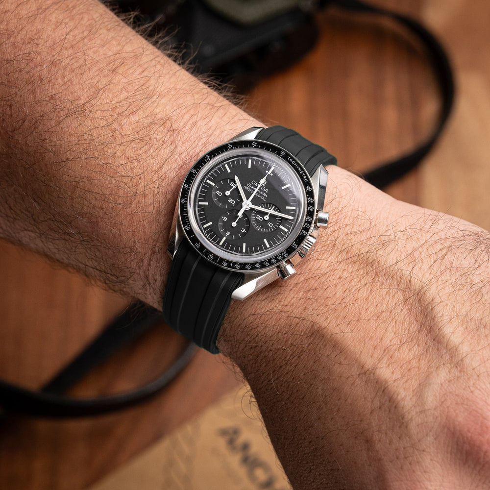 Deployant FKM Strap for Omega Speedmaster Professional - Jet Black - Anchor Strap Co.