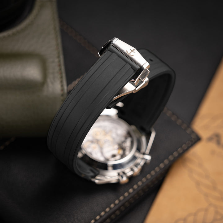 Deployant FKM Strap for Omega Speedmaster Professional - Jet Black - Anchor Strap Co.