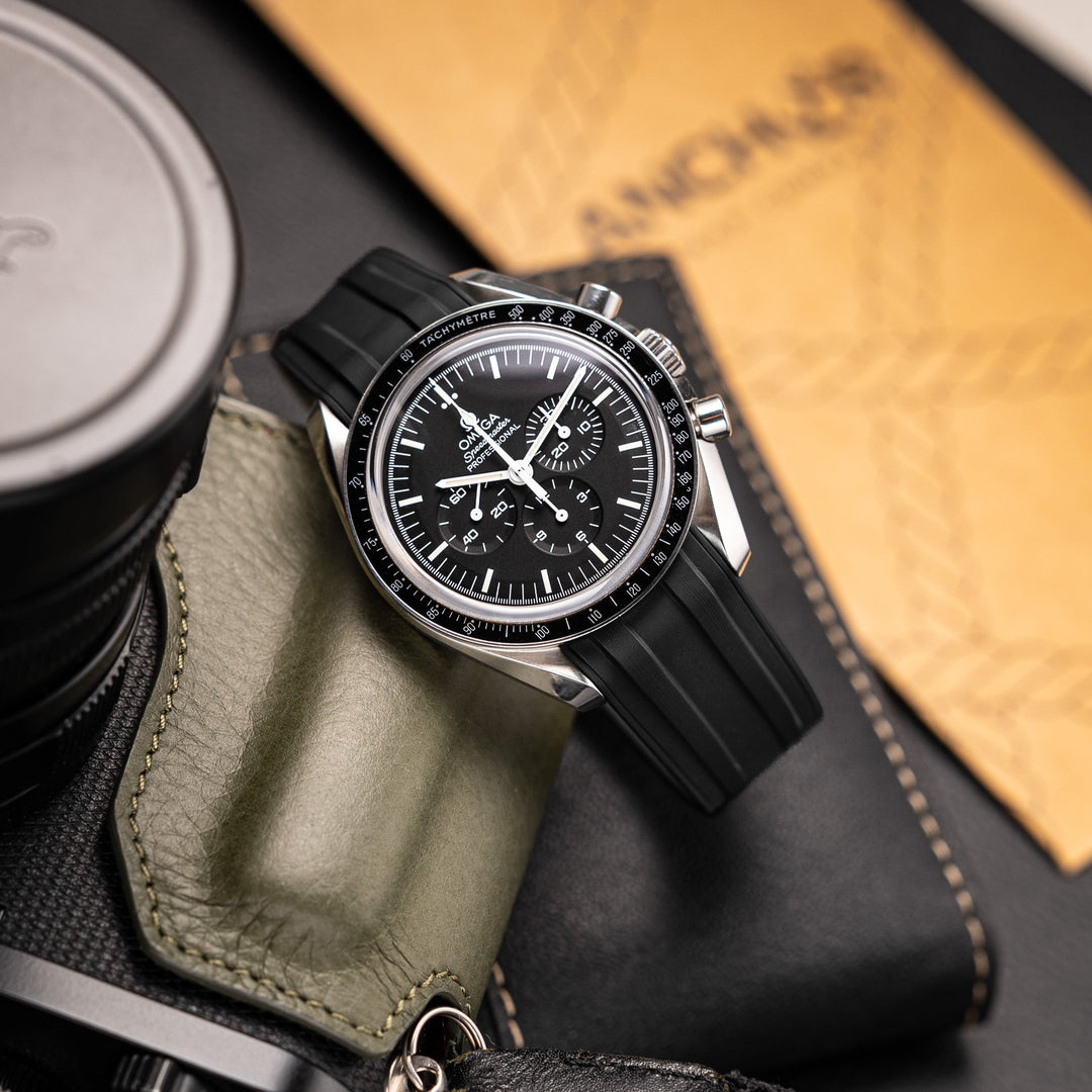 Deployant FKM Strap for Omega Speedmaster Professional - Jet Black - Anchor Strap Co.