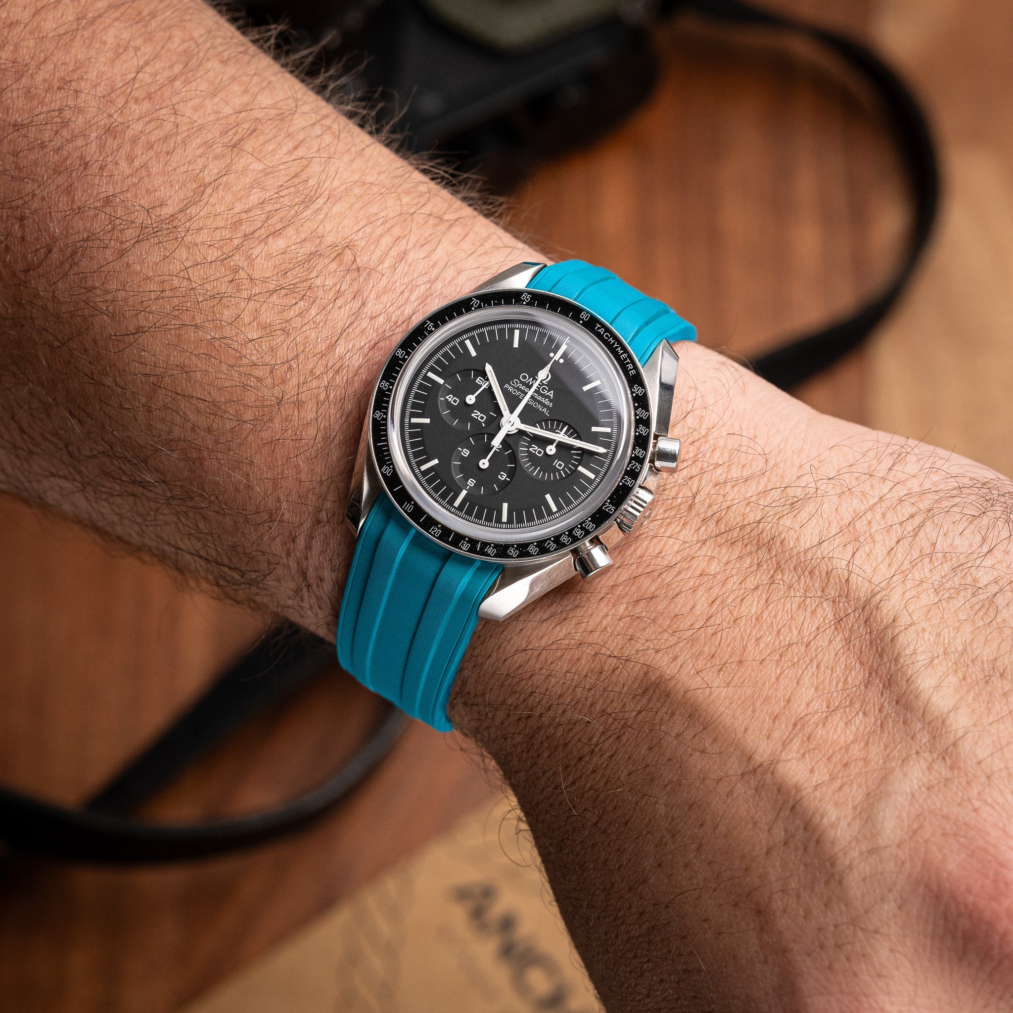 Deployant FKM for Omega Speedmaster - Lagoon Blue – Anchor Strap Co.