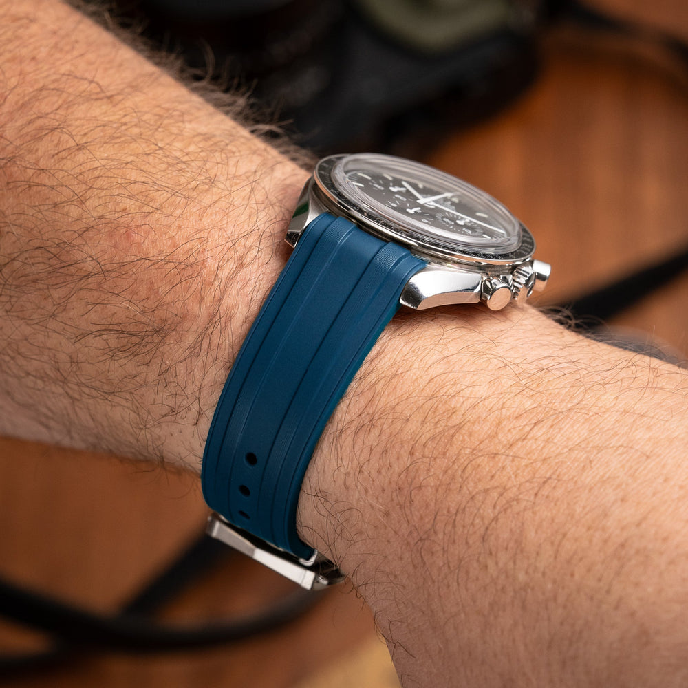 Deployant FKM Strap for Omega Speedmaster Professional - Navy Blue - Anchor Strap Co.