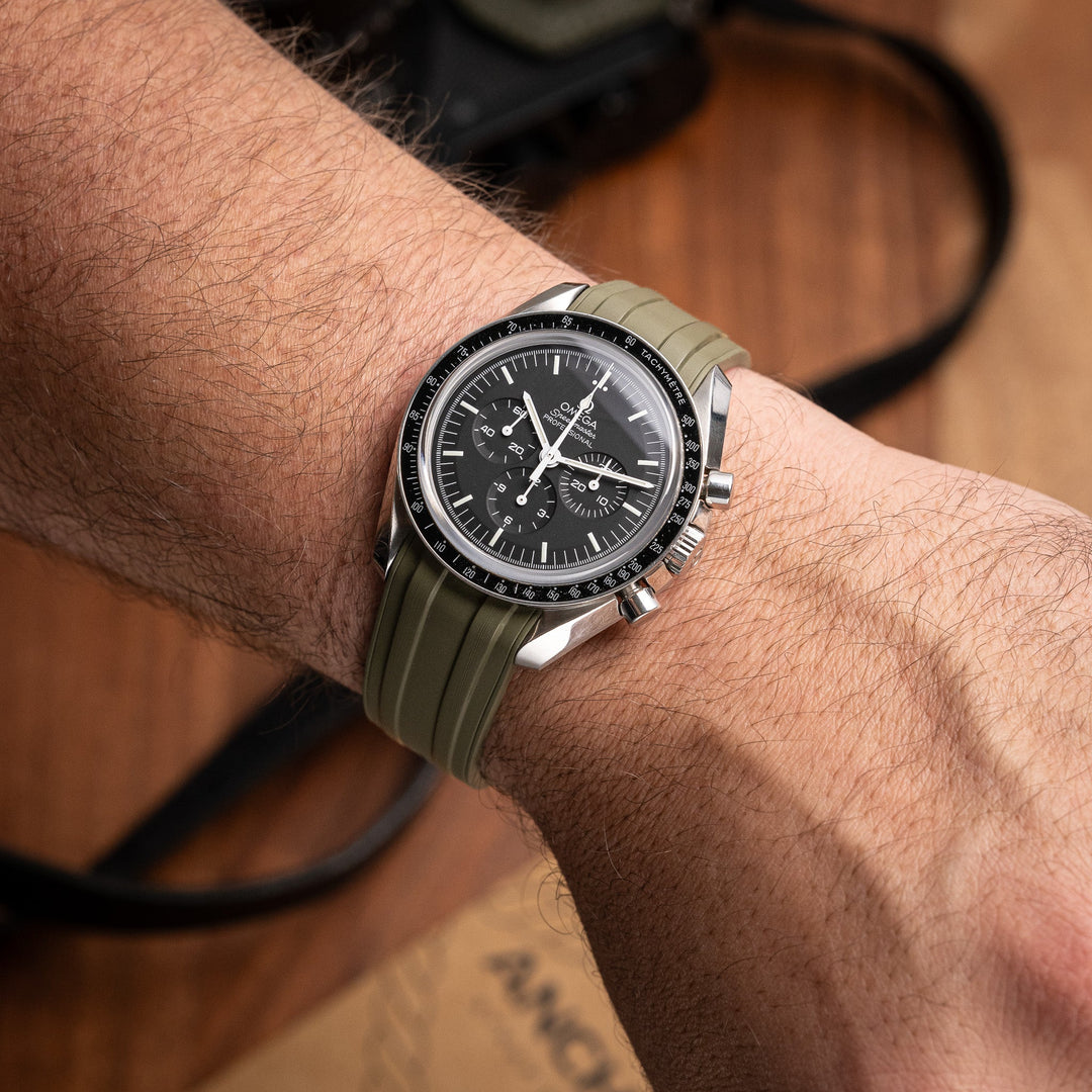 Deployant FKM Strap for Omega Speedmaster Professional - Sea Moss Green - Anchor Strap Co.