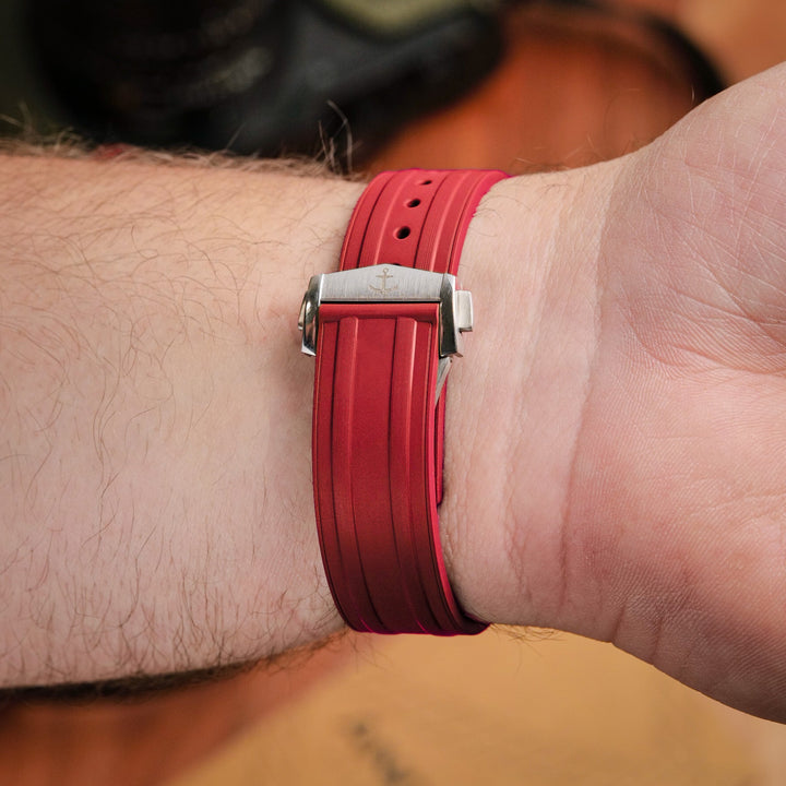 Deployant FKM Strap for Omega Speedmaster Professional - Signal Red - Anchor Strap Co.