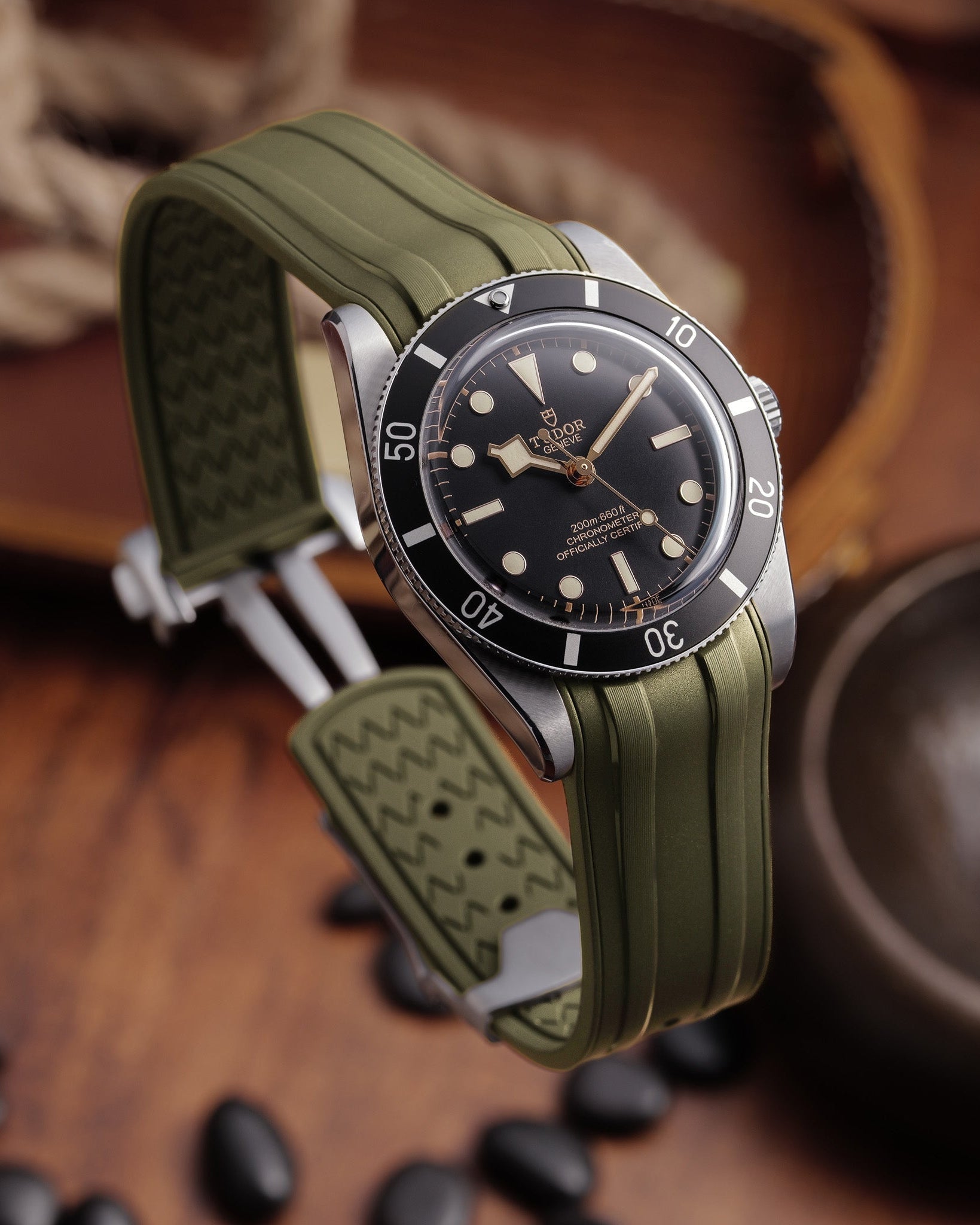 Deployant FKM Strap for Tudor Black Bay 54 - Sea Moss Green