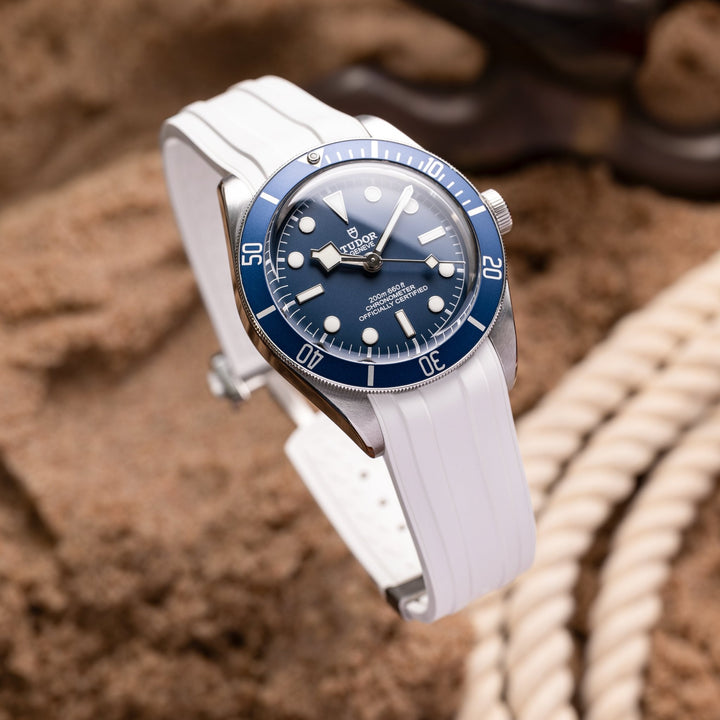 Deployant FKM Strap for Tudor Black Bay 58 - Arctic White - Anchor Strap Co.