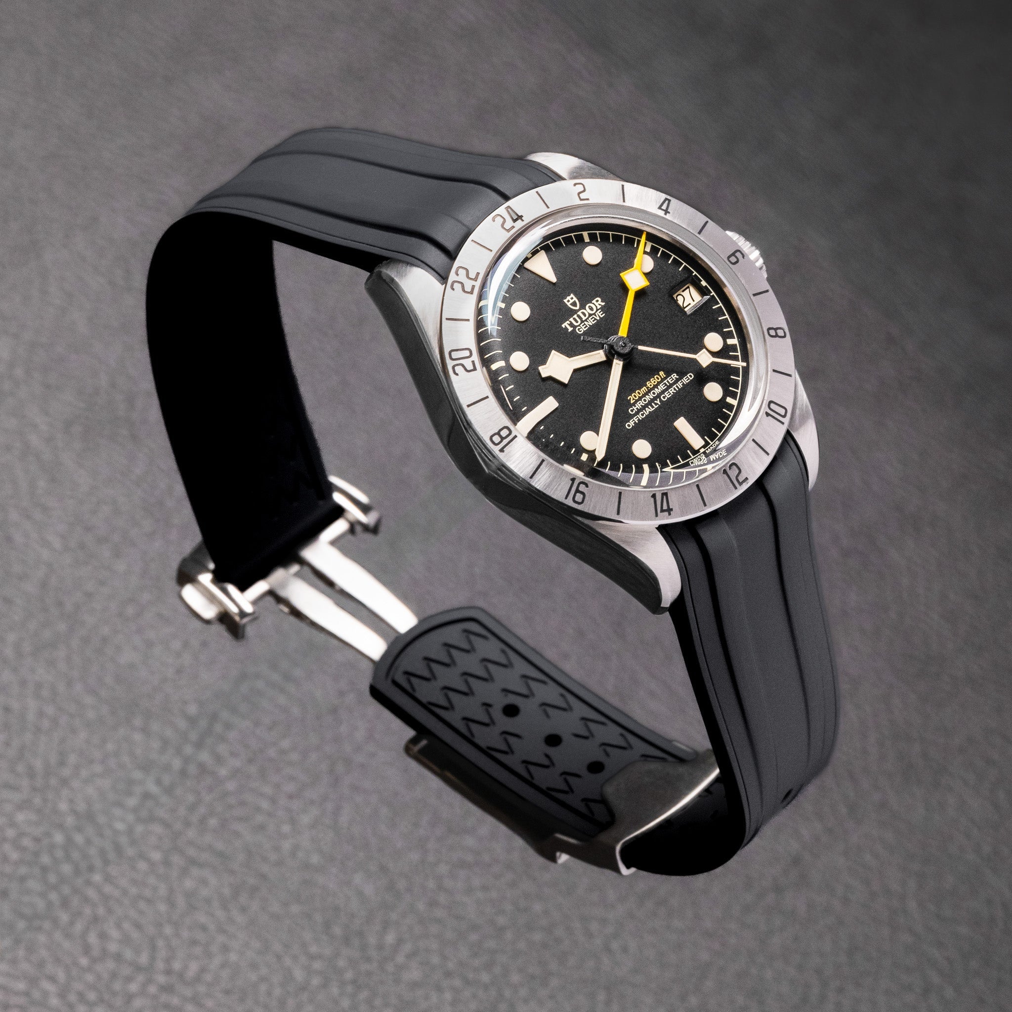 Deployant FKM Strap for Tudor Black Bay PRO - Jet Black – Anchor