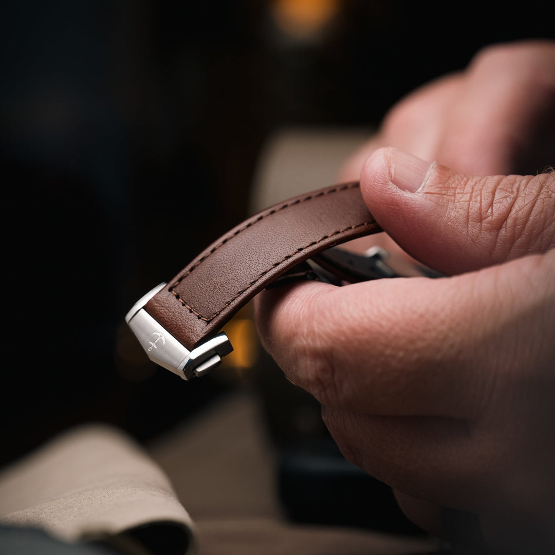 Deployant Italian Buttero Leather Strap - Chestnut - Anchor Strap Co.