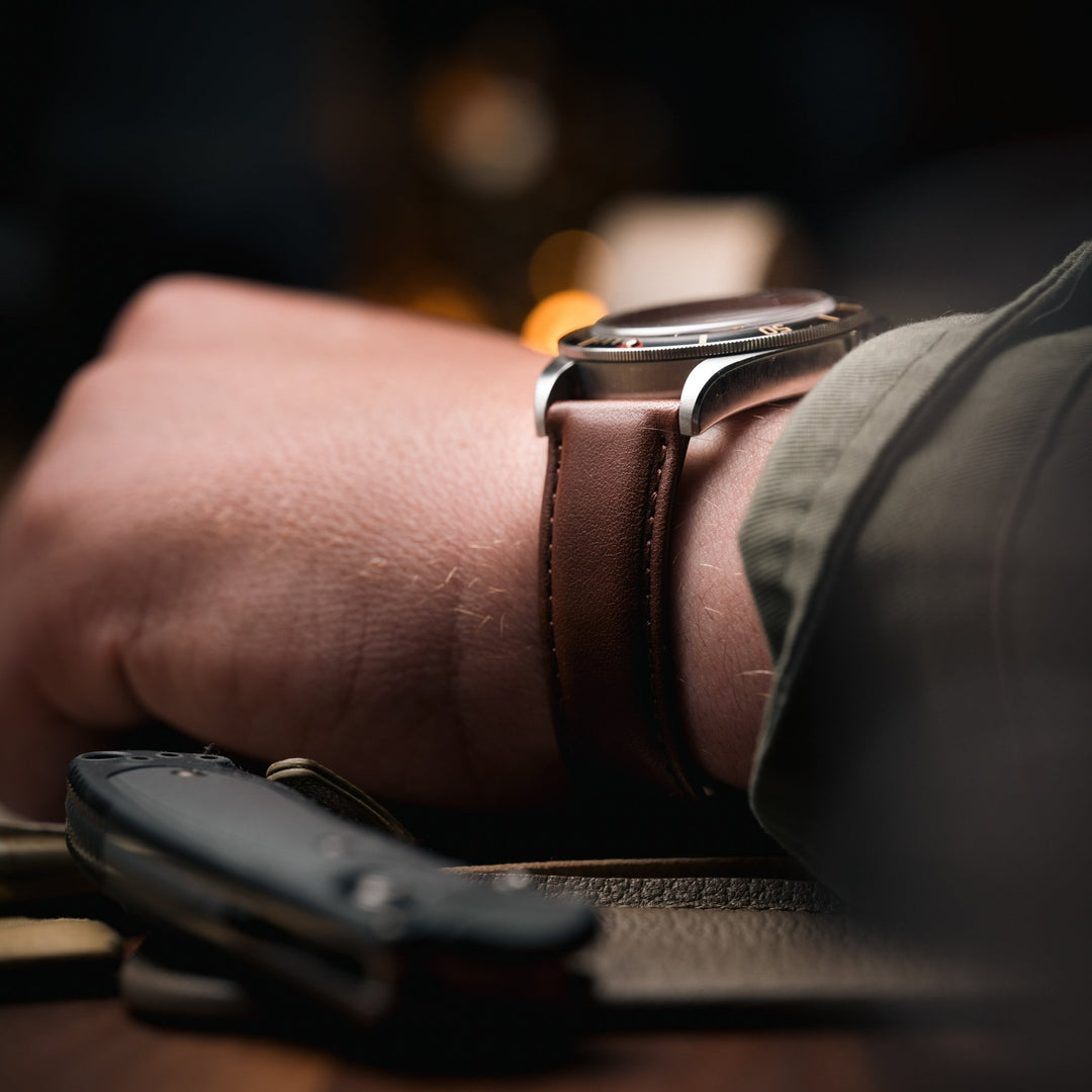 Deployant Italian Buttero Leather Strap - Chestnut - Anchor Strap Co.