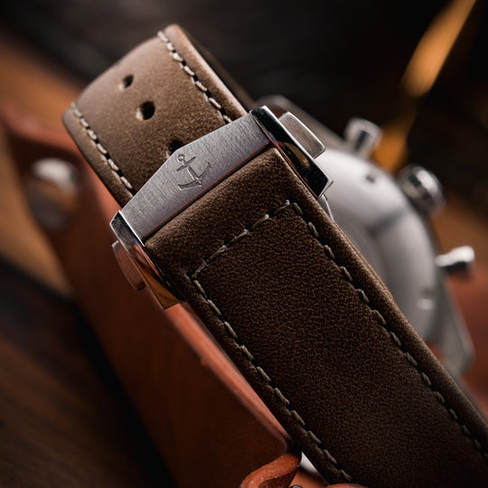 Deployant Italian Buttero Leather Strap - Storm Grey - Anchor Strap Co.
