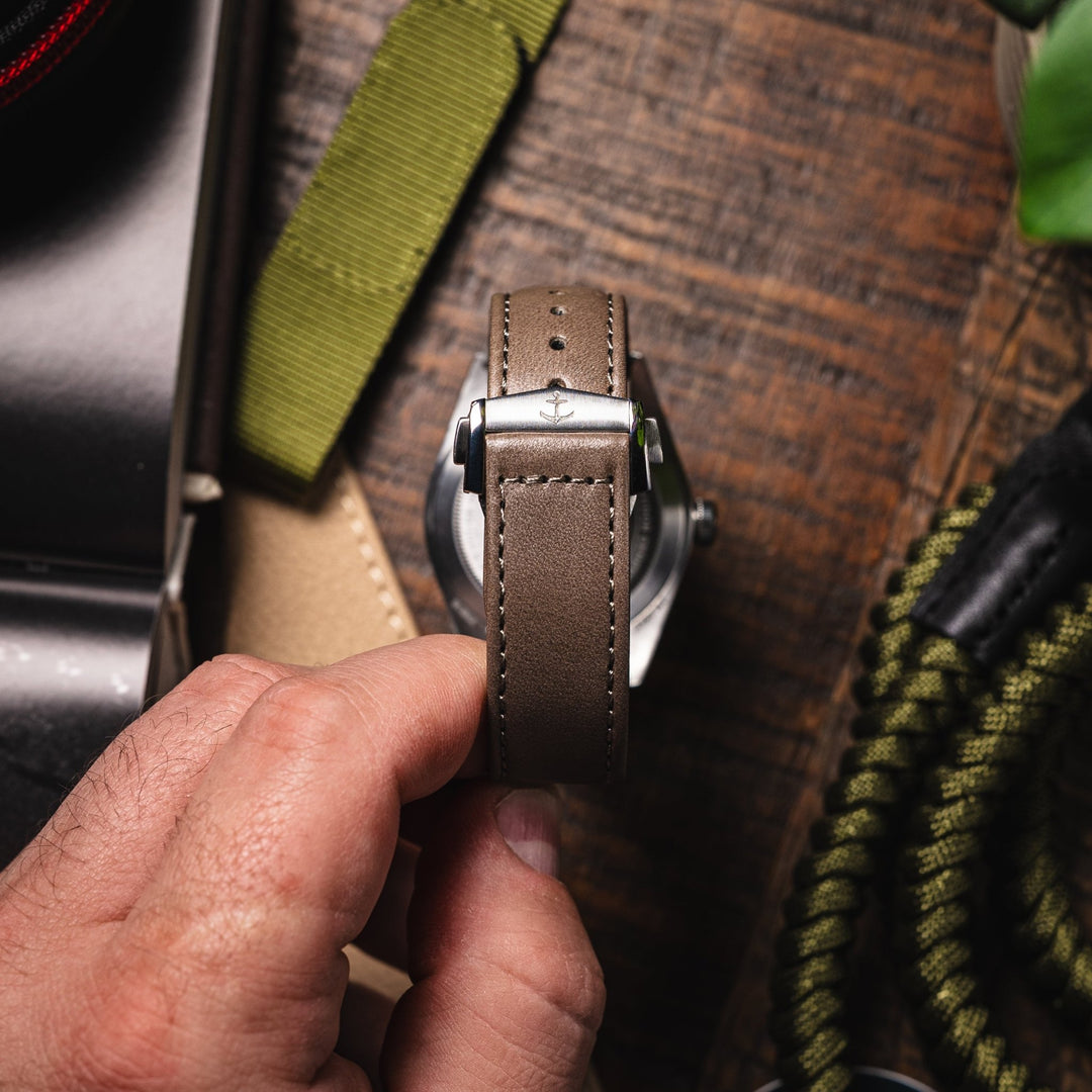 Deployant Italian Buttero Leather Strap - Storm Grey - Anchor Strap Co.