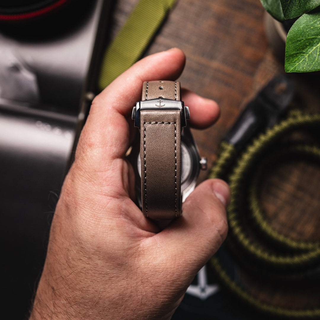Deployant Italian Buttero Leather Strap - Storm Grey - Anchor Strap Co.