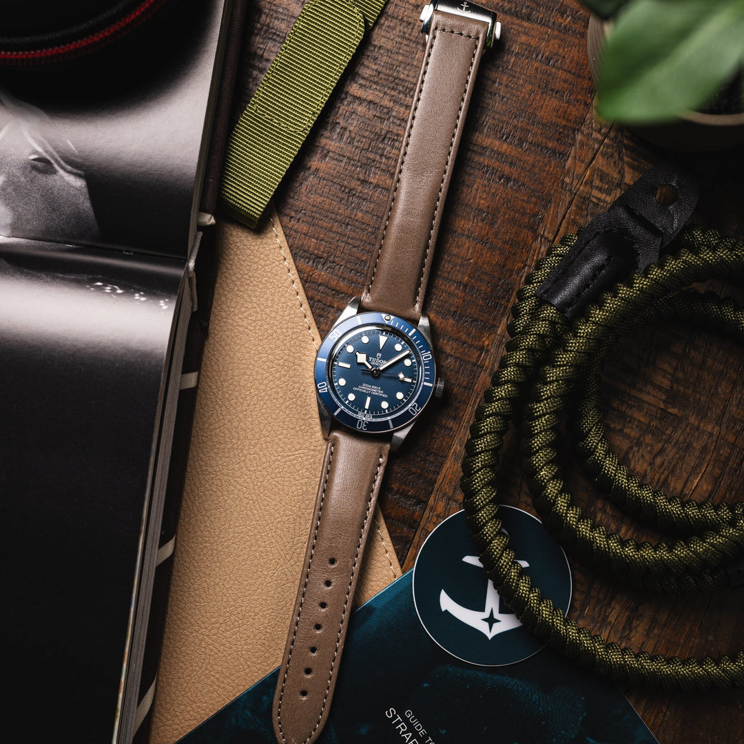 Deployant Italian Buttero Leather Strap - Storm Grey - Anchor Strap Co.