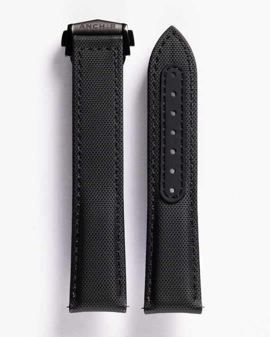 Jet Black Deployant Sailcloth Strap - Anchor Strap Co.