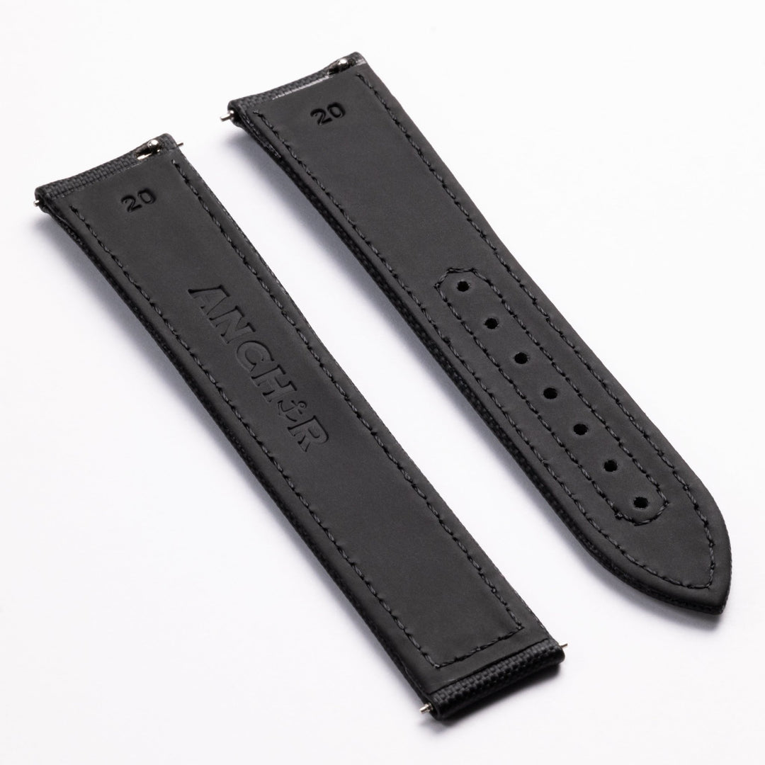 Jet Black Deployant Sailcloth Strap - Anchor Strap Co.