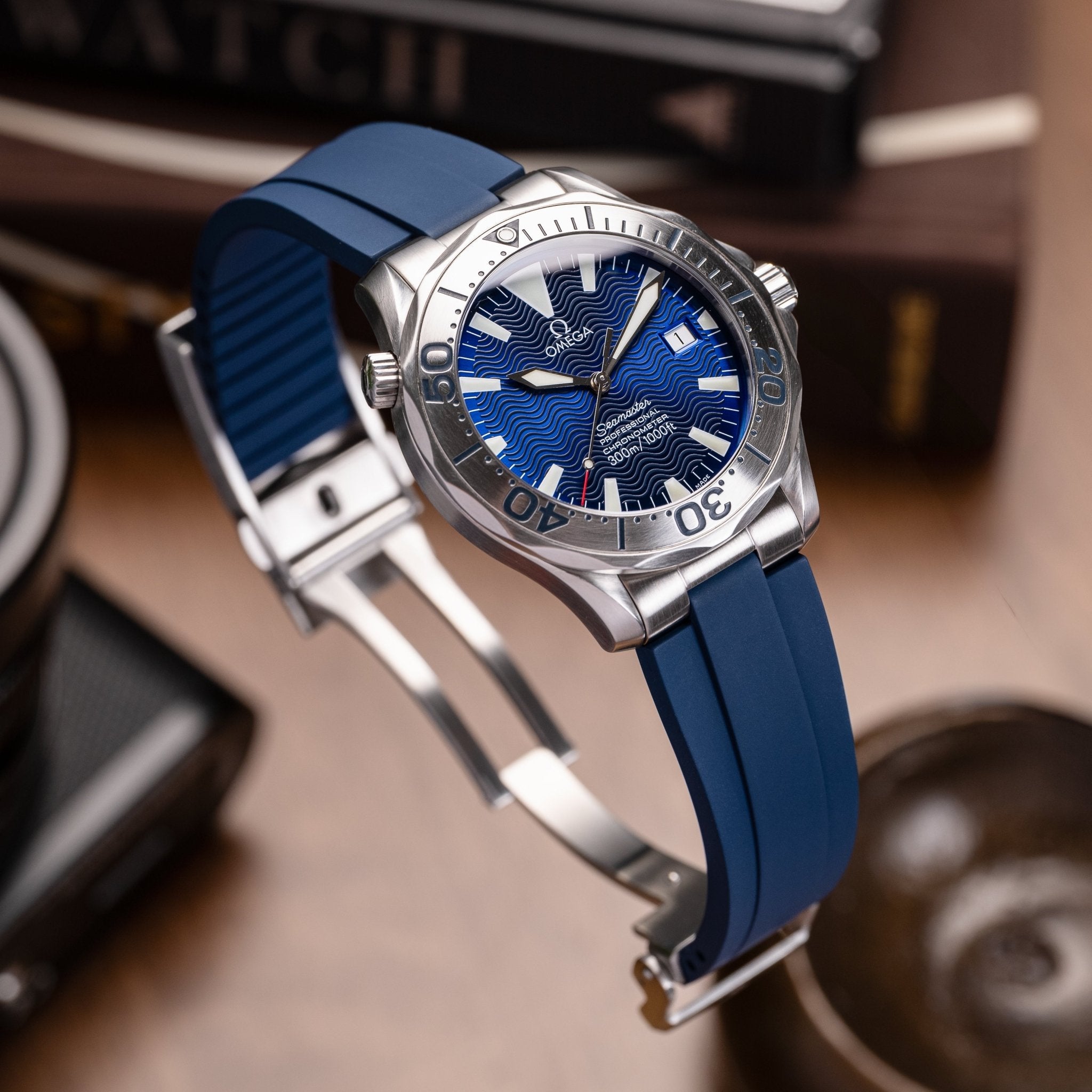 Kumamoto™ CTS End - Link Rubber Strap for 41mm Omega Seamaster - Navy - Anchor Strap Co.