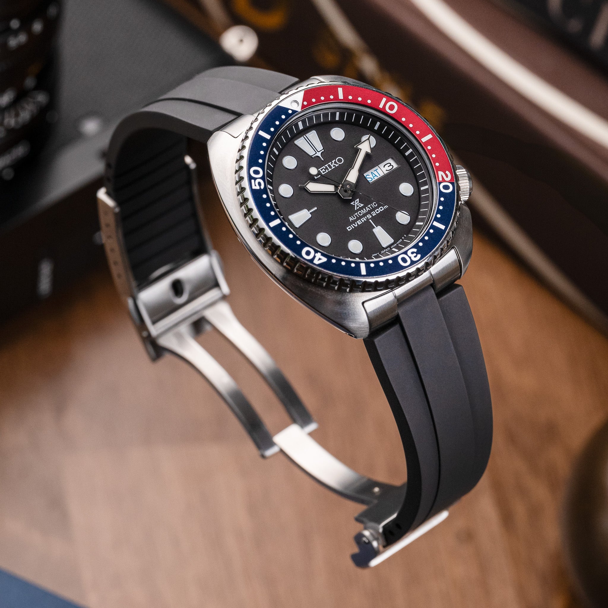 Kumamoto™ CTS End - Link Rubber Strap for Seiko Turtle - Black - Anchor Strap Co.