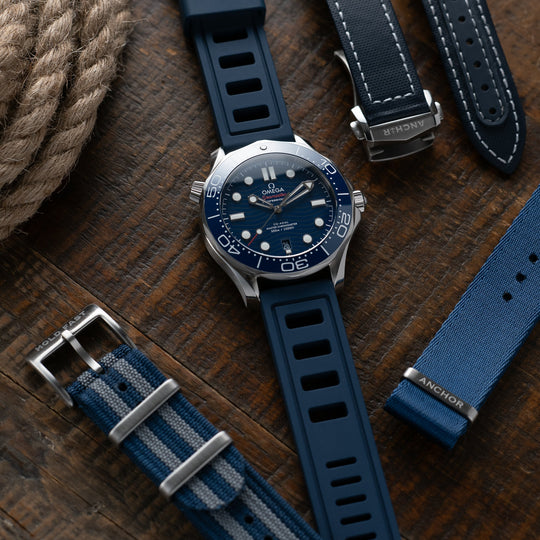 Navy Pro Diver Strap on an Omega Seamaster Dive Watch - Anchor Strap Co.