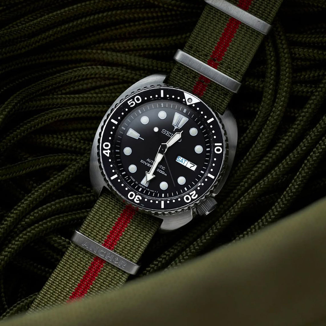 OD Green & Red Ribbed Nylon Strap - Anchor Strap Co.